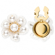 Metal TQ latón cubrebotones flor con perlas Dorado-blanco