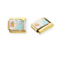 Acero Inox link-eslabón para pulsera italiana con dijes Acero Inox vida marina Dorado-blanco-azul claro