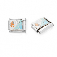 Acero Inox link-eslabón para pulsera italiana con dijes Acero Inox vida marina Plateado-blanco-azul claro