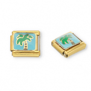 Acero Inox link-eslabón para pulsera italiana con dijes Acero Inox palmera Dorado-azul claro-verde