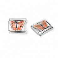 Acero Inox link-eslabón para pulsera italiana con dijes Acero Inox mariposa Plateado-naranja-negro-blanco