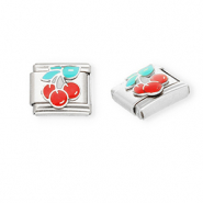 Acero Inox link-eslabón para pulsera italiana con dijes Acero Inox cerezas Plateado-rojo-verde