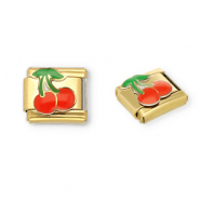 Acero Inox link-eslabón para pulsera italiana con dijes Acero Inox cerezas Dorado-rojo-verde