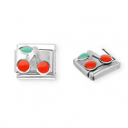 Acero Inox link-eslabón para pulsera italiana con dijes Acero Inox cerezas Plateado-rojo-verde