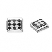 Acero Inox link-eslabón para pulsera italiana con dijes Acero Inox bloques Plateado-negro-blanco