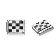 Acero Inox link-eslabón para pulsera italiana con dijes Acero Inox bloques Plateado-negro-blanco