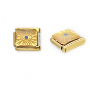 Acero Inox link-eslab&oacute;n para pulsera italiana con dijes Acero Inox Ojo Providencia Dorado-amarillo-azul