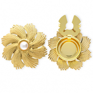 Cubrebotones Acero Inox flor on imitación de perla Dorado-blanco
