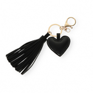 Llavero coraz&oacute;n con borlas Negro-dorado