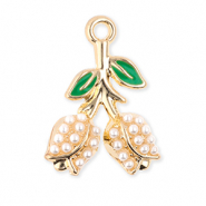 Colgantes met&aacute;licos tulipanes con perlas Dorado-verde-blanco