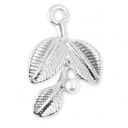 Colgantes metálicos hojas con perla Plateado-blanco