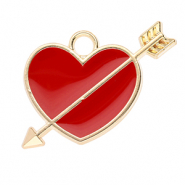 Colgantes met&aacute;licos coraz&oacute;n con flecha Dorado-rojo