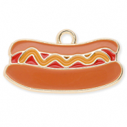 Colgantes met&aacute;licos hot dog Dorado-marr&oacute;n-rojo-marr&oacute;n mostaza