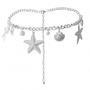Cadena para la cadera vida marina con imitación de perlas Plateado-blanco