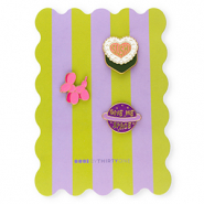 BY31® Pins "Sushi" / perro globo / "Give me space" en una tarjeta Verde-púrpura-rosa-blanco-amarillo