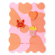 BY31® Pins "Fuck this" / "Oh crab" / "Fri yay" en una tarjeta Naranja-rosa multicolor-rojo-amarillo