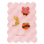 BY31® Pins lazo con cerezas / leopardo / "Badass babe" en una tarjeta Rosa multicolor-rojo borgoña-marrón-burdeos