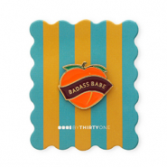 BY31® Pin "Badass babe" en una tarjeta Azul verdoso-naranja quemado-rosa salmón-burdeos-dorado