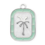Colgantes Acero Inox rect&aacute;ngulo con palmera Plateado-verde menta-blanco