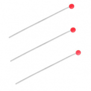 BY31® Fornituras Acero inox bastón con cabeza bola 35mm Plateado-rojo