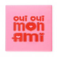 BY31® Azulejo decorativo con frase "Oui oui mon ami" Rosa-rojo