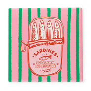 BY31® Azulejo decorativo con frase "Sardines. Small fish, big attitude" Rosa-rojo-verde-blanco