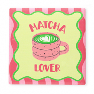 BY31® Azulejo decorativo con frase "Matcha lover" Verde-rosa-blanco-negro