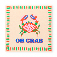 BY31® Azulejo decorativo con frase "Oh crab" Melocotón claro-rojo-verde-azul