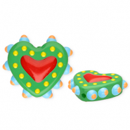 Abalorios de vidrio a mano corazón Verde-rojo-multicolor