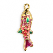 Colgantes Acero Inox esmalte pez Dorado-p&uacute;rpura-rosa-verde