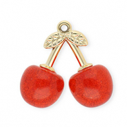 Colgantes acrílicos cerezas Dorado-rojo glitter