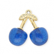 Colgantes acrílicos cerezas Dorado-azul glitter