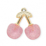 Colgantes acrílicos cerezas Dorado-rosa claro glitter