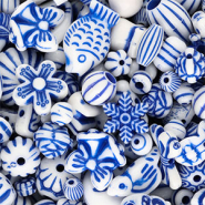 Abalorios acrílicos mix Blanco-azul Delfts