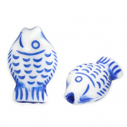 Abalorios acrílicos pez Blanco-azul Delfts