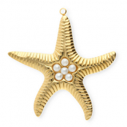 Colgantes Acero Inox estrella de mar con imitación de perlas Dorado-blanco