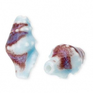 Abalorios de cerámica bocina Azul claro-marrón