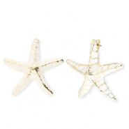 Pendientes trendy esmalte estrella de mar con perno de acero inox Dorado-blanco