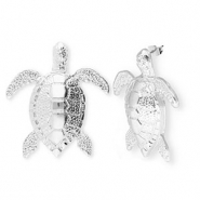Pendientes trendy tortuga con perno de acero inox Plateado