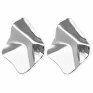 Pendientes llamativos rombo org&aacute;nico con perno de acero inox Plateado