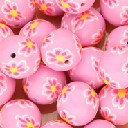 Abalorios de silicona 18mm redondos con flores pintadas a mano P&uacute;rpura orqu&iacute;dea-rosa n&eacute;on-amarillo