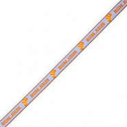 BY31® Cinta con texto lineas "Bonjour" Azul lavanda-naranja-marrón