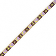 BY31® Cinta con texto lineas luna y estrella Marrón oscuro-púrpura lavanda-amarillo lima-dorado