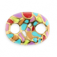 Fornituras Acero Inox entrepieza &oacute;valo con mosaico Dorado-multicolor