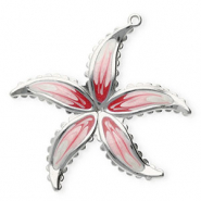 Colgantes Acero Inox flor Plateado-blanco nacar-rosa-rosa cereza