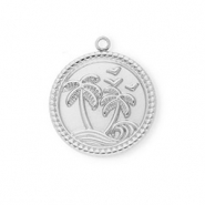 Colgantes Acero Inox redondos con palmera Plateado
