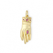 Metal TQ latón colgante "OK" con strass Dorado-rosa