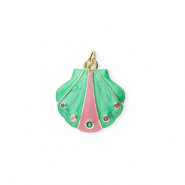Metal TQ latón colgante concha con strass Dorado-verde-rosa-transparente