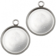 Colgantes de acero inox / con engaste para cabuch&oacute;n 20mm plateado
