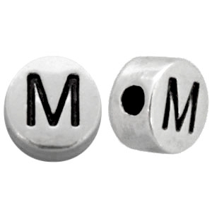 Abalorios letras met&aacute;licos M plata vieja